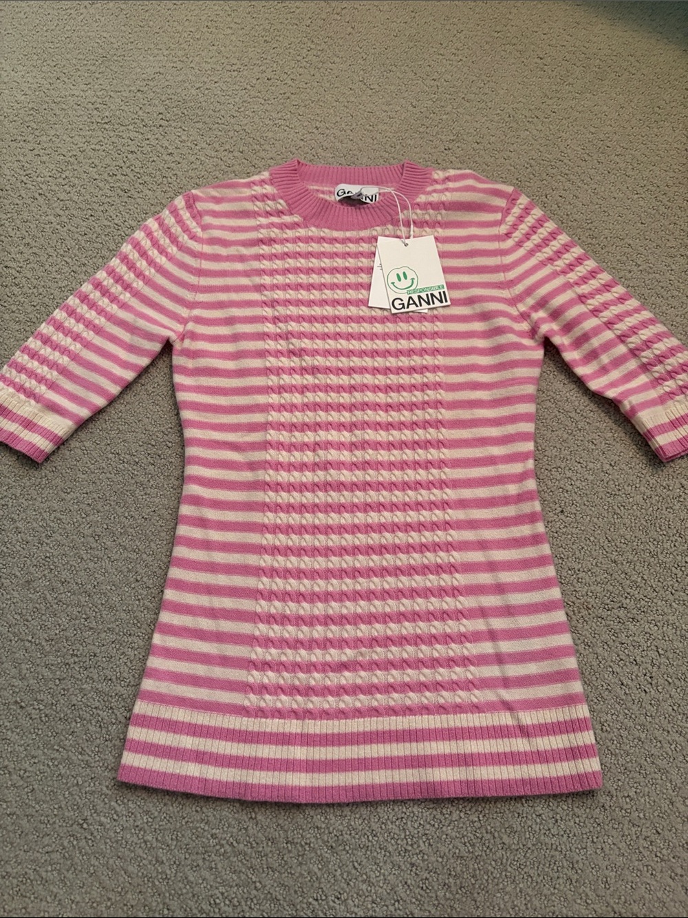 NWT GANNI Pink & White Stripe Top